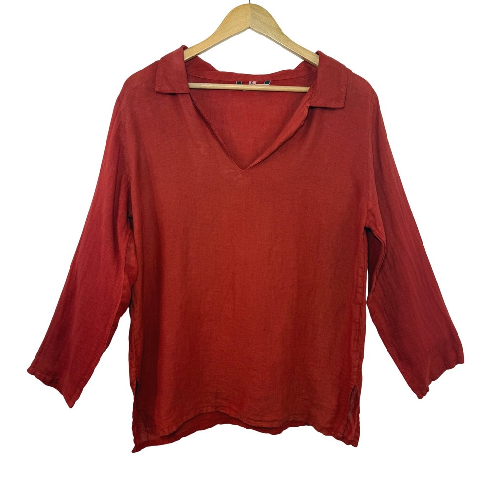 Pure Lino 100% Linen Popover Blouse Small Italian Lagenlook Coastal Grandma Top